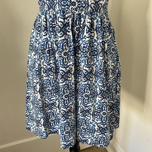 MILLY Dress Design Nation Blue White Mosaic Mallorca Tile Print Fit Flare Size 4 - Picture 3 of 8